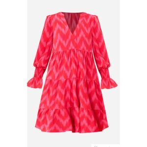 Pomander Place Long Sleeve Knee Length Dress. Small  Ikat Chevron Pink Print